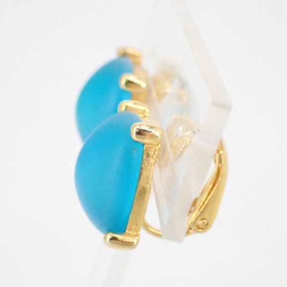 Vintage New Bijoux GIVENCHY EARRINGS Clip Goldtone Aqua/ Blue Stone Beautiful - Picture 3 of 4